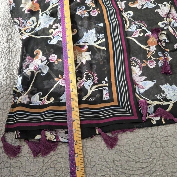 White House Black Market Kimono L XL Black Sheer Chiffon Tasseled Lagenlook Boho - Picture 10 of 10